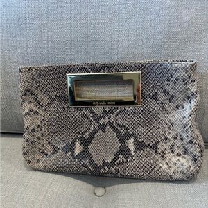 Michael Kors Snake-Print Clutch with Gold Hardware